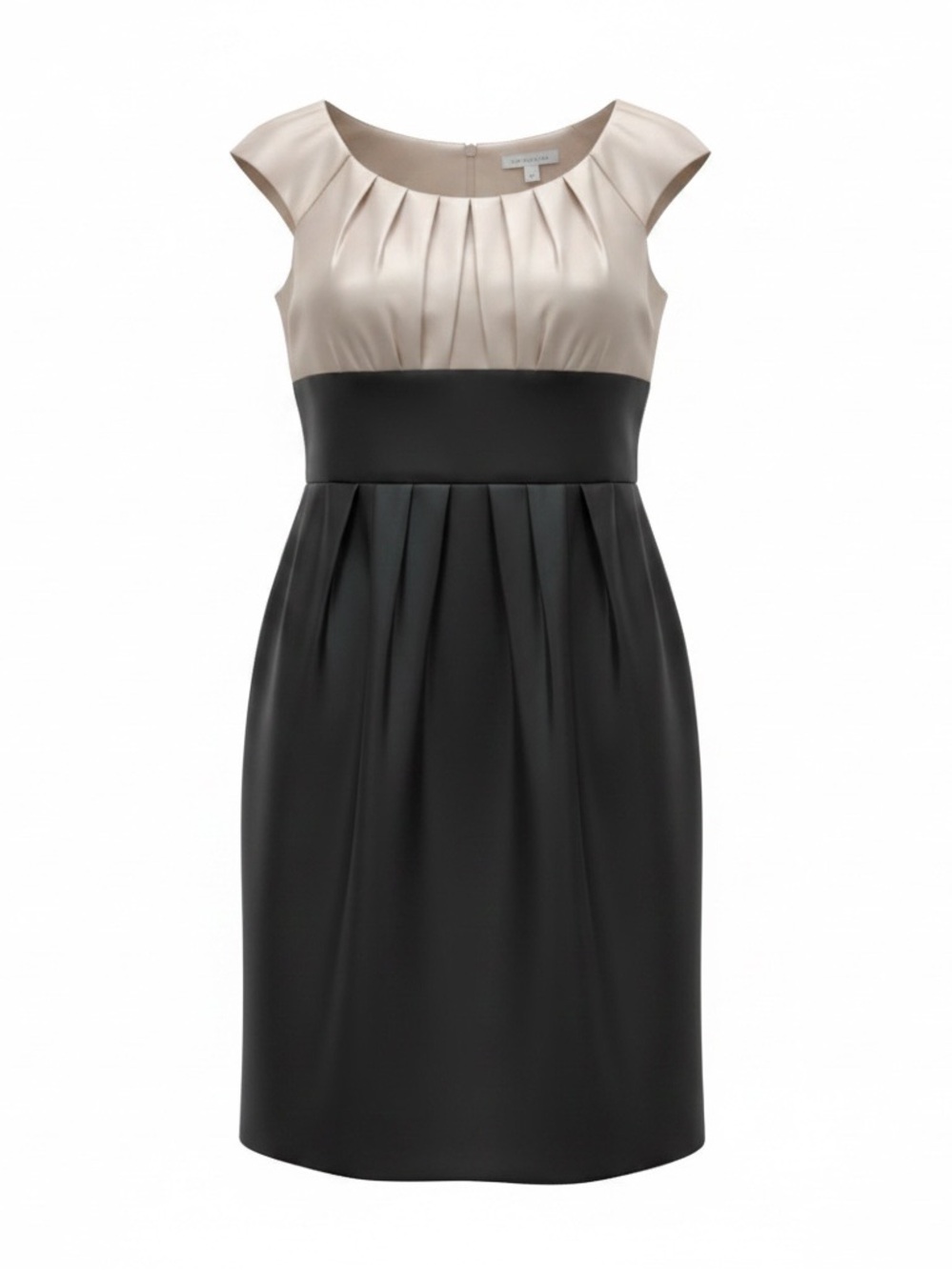 London Times 10 retro champaign‎ satin pleated bodice black pencil skirt dress